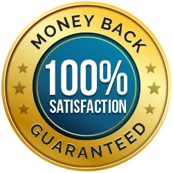 100% satisfaction, money-back guarantee badge